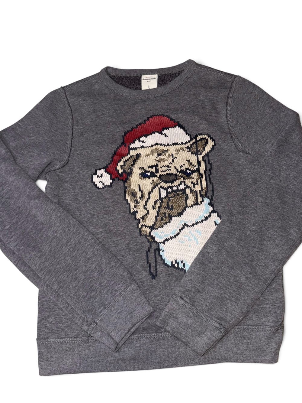 abercrombie kids Charcoal Gray Crewneck Sweater with Santa Bulldog Graphic